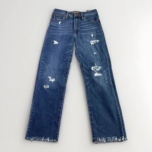 Point Sur Jeans Womens 27 Blue High Rise Slim Boy Straight Distressed Raw Hem